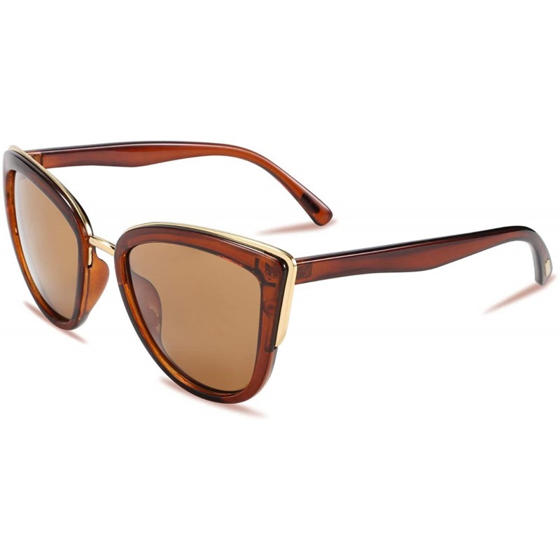 Cat Eye Cateye Sunglasses Women Vintage Cat Eye Female Ladies Sun Glasses B2498 - Brown - CF18T4X7UDT $12.52