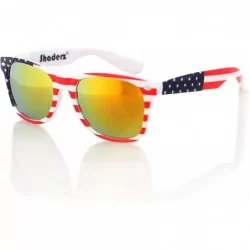 Aviator Classic Eyewear Retro 80's American USA Flag 4th of July Frame Sunglasses - White / Red / Gold - CD12O0K4IMI $18.10