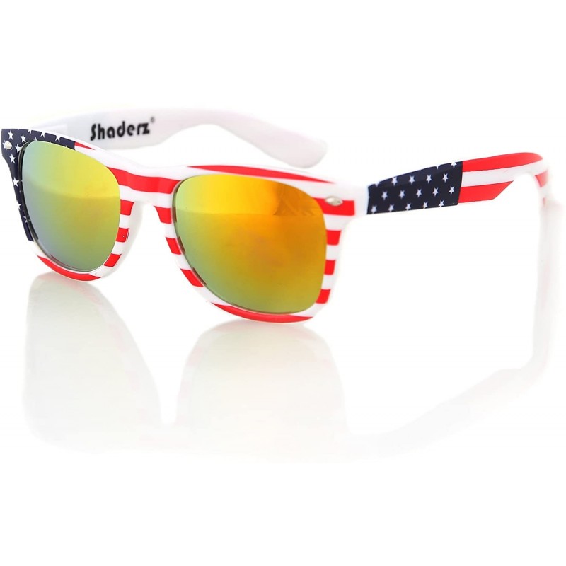 Aviator Classic Eyewear Retro 80's American USA Flag 4th of July Frame Sunglasses - White / Red / Gold - CD12O0K4IMI $10.48