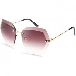 Oversized Women Oversized Rimless Sunglasses Diamond Cutting Lens Sun Glasses B2569 - Coffee - C7194WTC0CA $32.47