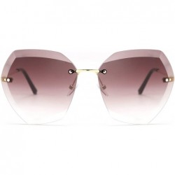 Oversized Women Oversized Rimless Sunglasses Diamond Cutting Lens Sun Glasses B2569 - Coffee - C7194WTC0CA $13.50