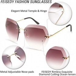 Oversized Women Oversized Rimless Sunglasses Diamond Cutting Lens Sun Glasses B2569 - Coffee - C7194WTC0CA $13.50