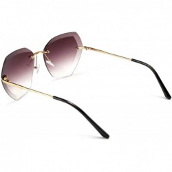 Oversized Women Oversized Rimless Sunglasses Diamond Cutting Lens Sun Glasses B2569 - Coffee - C7194WTC0CA $13.50