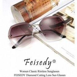 Oversized Women Oversized Rimless Sunglasses Diamond Cutting Lens Sun Glasses B2569 - Coffee - C7194WTC0CA $13.50
