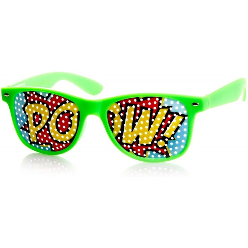 Wayfarer POW Art Mesh Lens Classic Colorful Horn Rimmed Poker Face POW Sunglasses (Green) - CF11EFVSWUR $9.29