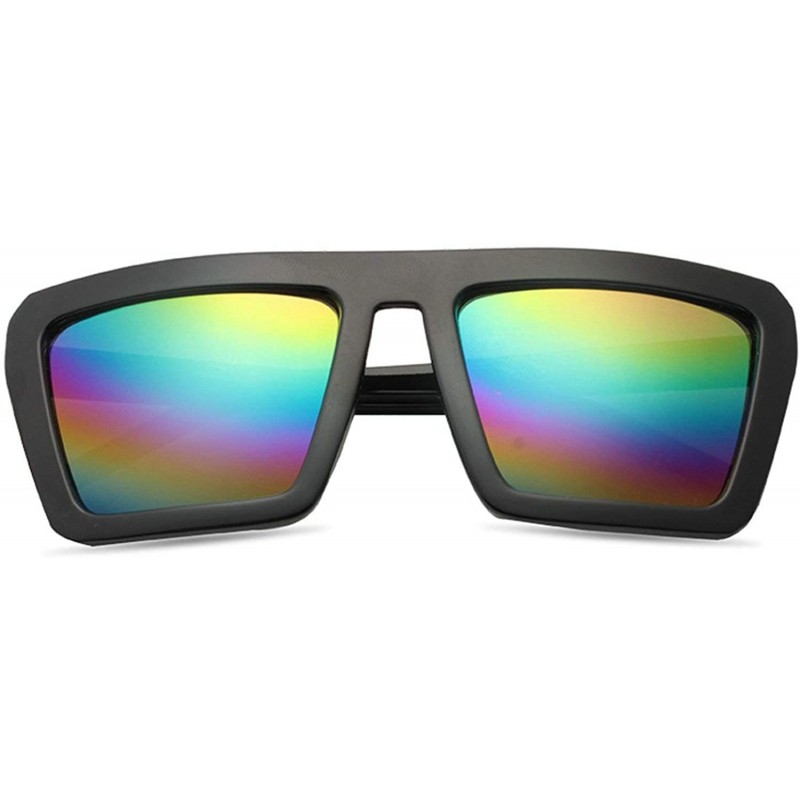 Oversized Vintage Trapezoidal Polarized Sunglasses for Unisex Plastic Resin UV 400 Protection Sunglasses - Black Colorful - C...