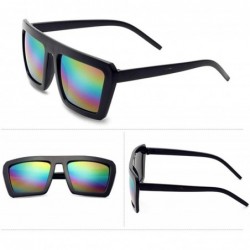 Oversized Vintage Trapezoidal Polarized Sunglasses for Unisex Plastic Resin UV 400 Protection Sunglasses - Black Colorful - C...