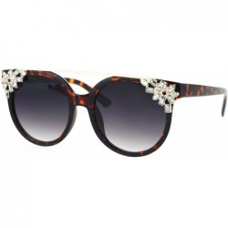 Round Diva Fashion Sunglasses Rhinestone Decors Womens Bling Glam Shades UV 400 - Dark Tort (Smoke) - C6186AHD6O5 $23.54