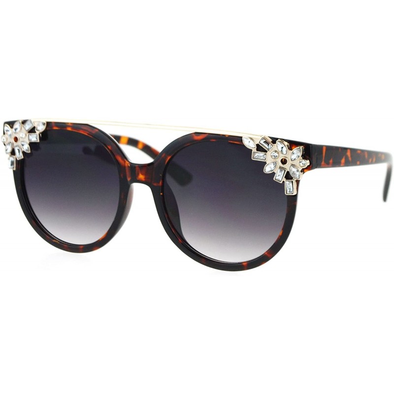 Round Diva Fashion Sunglasses Rhinestone Decors Womens Bling Glam Shades UV 400 - Dark Tort (Smoke) - C6186AHD6O5 $14.37