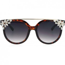 Round Diva Fashion Sunglasses Rhinestone Decors Womens Bling Glam Shades UV 400 - Dark Tort (Smoke) - C6186AHD6O5 $14.37