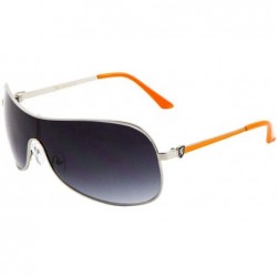 Shield Color Bar Thin Temple Thin Frame One Piece Curved Shield Lens Sunglasses - Smoke Orange - C5199GAO35O $38.25