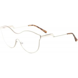 Cat Eye Rimless Clear Lens Curved Top One Piece Cat Eye Shield Zigzag Temple Sunglasses - Brown Demi - CT199335ZK6 $14.49