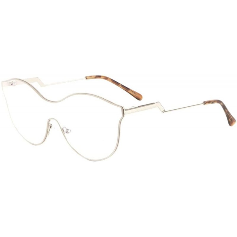 Cat Eye Rimless Clear Lens Curved Top One Piece Cat Eye Shield Zigzag Temple Sunglasses - Brown Demi - CT199335ZK6 $14.49