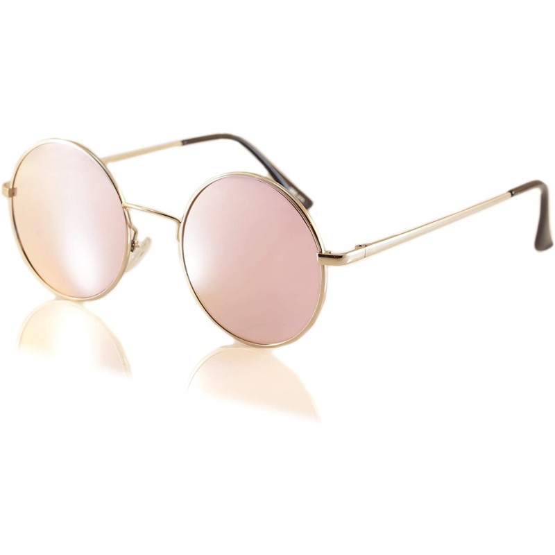 Cat Eye Single or 2 Pack Pink Mirrored Flat Lens Sunglasses Women - Silver/ Round - CU18904RTU3 $13.55