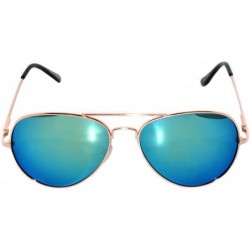 Aviator Aviator Style Sunglasses Colored Lens Colored Metal Frame with Spring Hinge - Gold_blue-green_mirror_lens - CZ121GEY3...