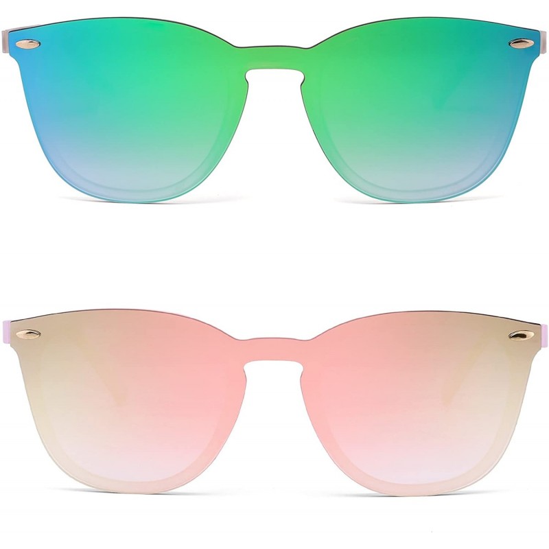 Oversized Trendy Rimless Sunglasses Mirror Reflective Sun Glasses for Women Men - 2 Pack (Green + Pink) - CD189O29K02 $23.77