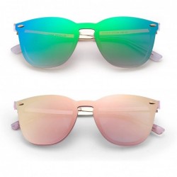 Oversized Trendy Rimless Sunglasses Mirror Reflective Sun Glasses for Women Men - 2 Pack (Green + Pink) - CD189O29K02 $23.77