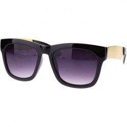 Square Retro Modern Sunglasses Thick Square Frame Bold Metal Accent - Black Gold - C711NIERRD5 $10.66