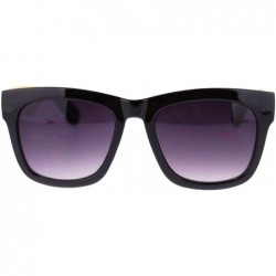 Square Retro Modern Sunglasses Thick Square Frame Bold Metal Accent - Black Gold - C711NIERRD5 $10.66