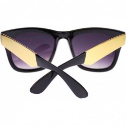 Square Retro Modern Sunglasses Thick Square Frame Bold Metal Accent - Black Gold - C711NIERRD5 $10.66