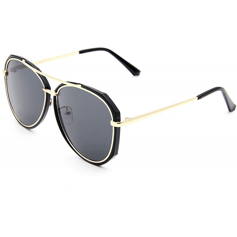 Aviator Fashion Aviator Gradient Lens Sunglasses for Women Man Wrap Around Sparkle Frame Sun Glasses - Black - C318WOEDMNE $8.10