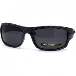 Sport Polarized Carbon Fiber Print 90s Rectangle Warp Sport Sunglasses - Blue Accent - CO197E0EO2G $25.32