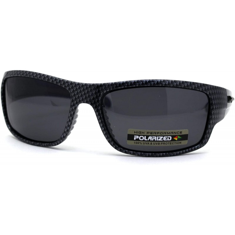 Sport Polarized Carbon Fiber Print 90s Rectangle Warp Sport Sunglasses - Blue Accent - CO197E0EO2G $15.32
