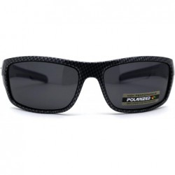 Sport Polarized Carbon Fiber Print 90s Rectangle Warp Sport Sunglasses - Blue Accent - CO197E0EO2G $15.32