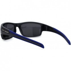 Sport Polarized Carbon Fiber Print 90s Rectangle Warp Sport Sunglasses - Blue Accent - CO197E0EO2G $15.32