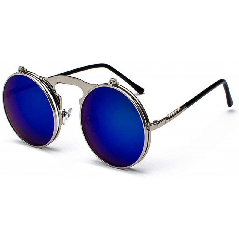 Round Vintage Steampunk Flip Sunglasses Retro Round Metal Frame Sun Glasses Men Women Brand Designer Circle Oculos - CE198563...