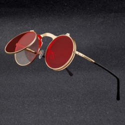 Round Vintage Steampunk Flip Sunglasses Retro Round Metal Frame Sun Glasses Men Women Brand Designer Circle Oculos - CE198563...