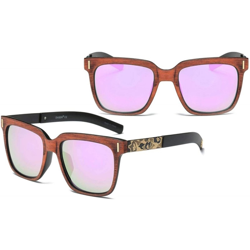 Square Unisex UV Protection Polarized Vintage Woodlike Frame Sunglasses For Men/Women - Dull Pink/Purple - C2199UDLNDY $13.68