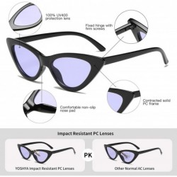 Aviator Retro Vintage Narrow Cat Eye Sunglasses for Women Clout Goggles Plastic Frame - Black Tinted Purple - C518ULMKQNL $7.97