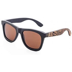 Square Bamboo Wood Polarized Sunglasses For Men and Women -Temple Carved Collection Sunglasses - Coffee - CJ18U58AIM3 $12.35