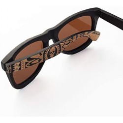 Square Bamboo Wood Polarized Sunglasses For Men and Women -Temple Carved Collection Sunglasses - Coffee - CJ18U58AIM3 $12.35