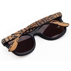 Square Bamboo Wood Polarized Sunglasses For Men and Women -Temple Carved Collection Sunglasses - Coffee - CJ18U58AIM3 $12.35