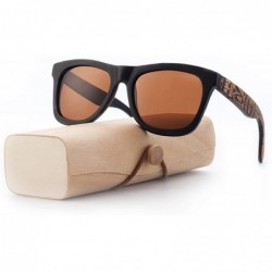 Square Bamboo Wood Polarized Sunglasses For Men and Women -Temple Carved Collection Sunglasses - Coffee - CJ18U58AIM3 $12.35