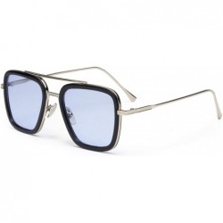 Square Tony Stark Edith Sunglasses Retro Square Eyewear Metal Frame for Men Women Sunglasses Downey Iron Man - Blue - C5192DH...