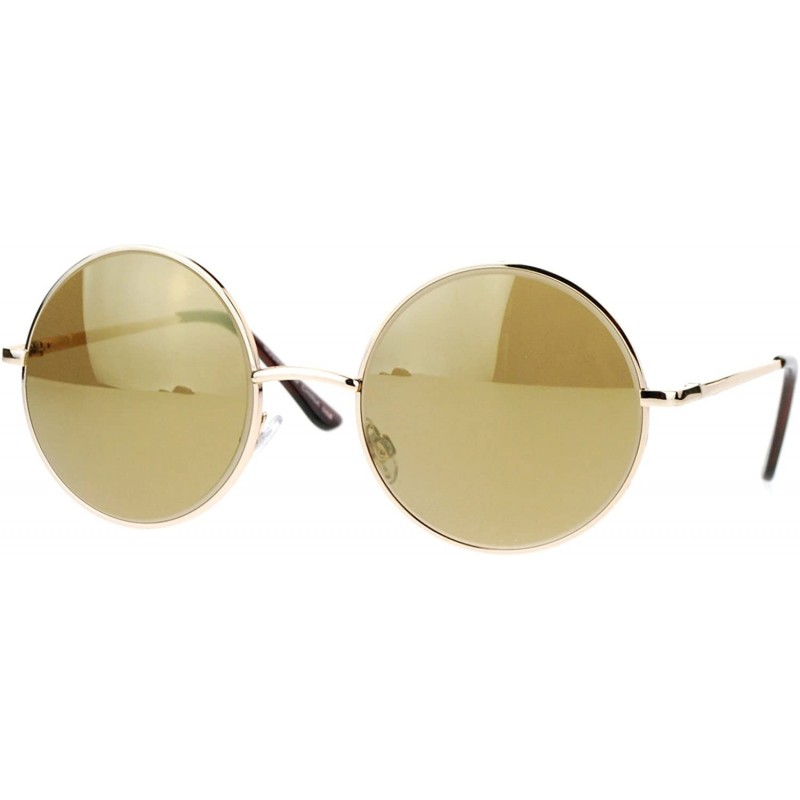 Round Unisex Designer Fashion Sunglasses Beveled Round Circle Frame Mirror Lens - Gold - CD180QYOZCW $11.41