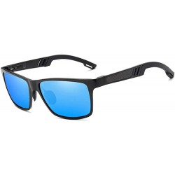 Rectangular Genuine adjustable sunglasses rectangular men polarized UV400 Ultra light Al-Mg - Black/Blue - CU18QYUEN4W $30.48