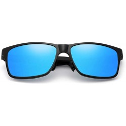 Rectangular Genuine adjustable sunglasses rectangular men polarized UV400 Ultra light Al-Mg - Black/Blue - CU18QYUEN4W $30.48