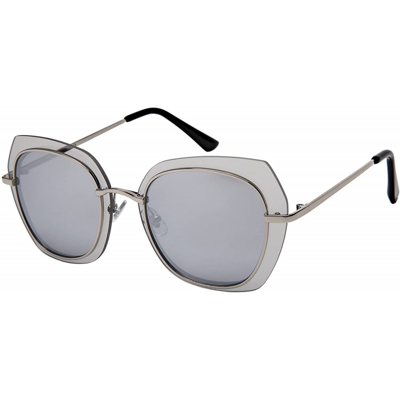 Shield Modern irregular Shaped Sunglasses Full Mirrored Lens M3163-FLRV - Silver Frame/Mirrored Lens - C7187IZ8R8S $12.90