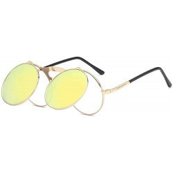 Round Vintage Round Flip Up Sunglasses for Men Women John Lennon Style Circle Sunglasses - Golden Lens / Golden Frame - CS192...