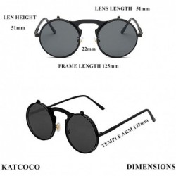 Round Vintage Round Flip Up Sunglasses for Men Women John Lennon Style Circle Sunglasses - Golden Lens / Golden Frame - CS192...