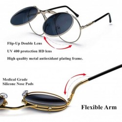 Round Vintage Round Flip Up Sunglasses for Men Women John Lennon Style Circle Sunglasses - Golden Lens / Golden Frame - CS192...