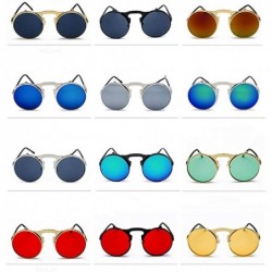 Round Vintage Round Flip Up Sunglasses for Men Women John Lennon Style Circle Sunglasses - Golden Lens / Golden Frame - CS192...