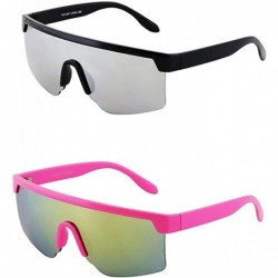 Oval Oversized Semi Rimless Neon Rainbow Mirrored Lens UV Protection Shield Lens Retro Flat Top Sunglasses - CX197KC7O0Y $15.30