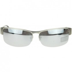 Semi-rimless Men's Half Rim Narrow Rectangular Sunglasses - Silver Mirror - CU1102PZPTV $11.81