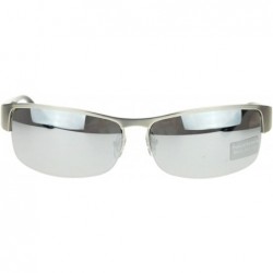 Semi-rimless Men's Half Rim Narrow Rectangular Sunglasses - Silver Mirror - CU1102PZPTV $23.94