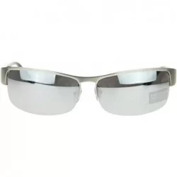 Semi-rimless Men's Half Rim Narrow Rectangular Sunglasses - Silver Mirror - CU1102PZPTV $11.81